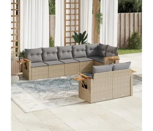 8-Daļīgs Dārza Dīvāna Komplekts, Matrači, Bēša Pe Rotangpalma Vidaxl