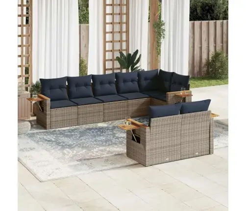 8-Daļīgs Dārza Dīvāna Komplekts Ar Matračiem Pelēka Rotangpalma Vidaxl