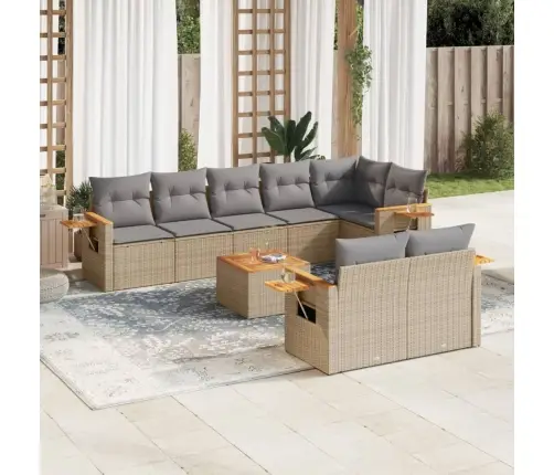 9-Daļīgs Dārza Dīvānu Komplekts, Matrači, Bēša Pe Rotangpalma Vidaxl