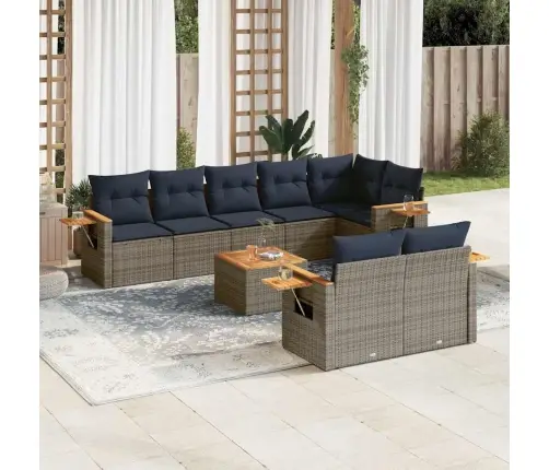 9-Daļīgs Dārza Dīvāna Komplekts Ar Matračiem Pelēka Rotangpalma Vidaxl