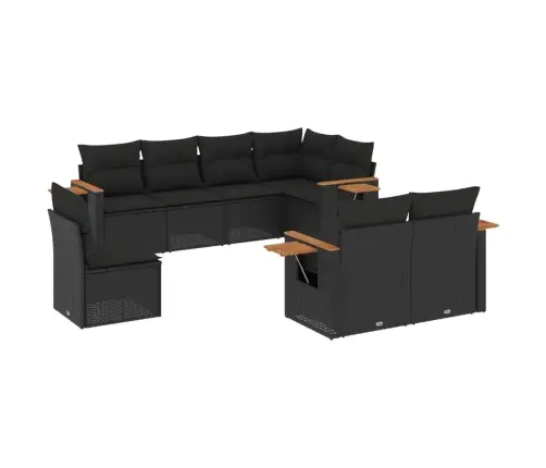 8-Daļīgs Dārza Dīvāna Komplekts, Matrači, Melna Pe Rotangpalma Vidaxl