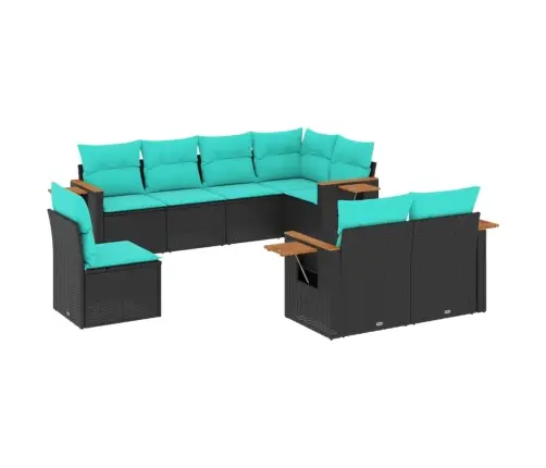 Sofos Komplektas Su Pagalvėlėmis, 8 Dalių, Juodas, Poliratanas