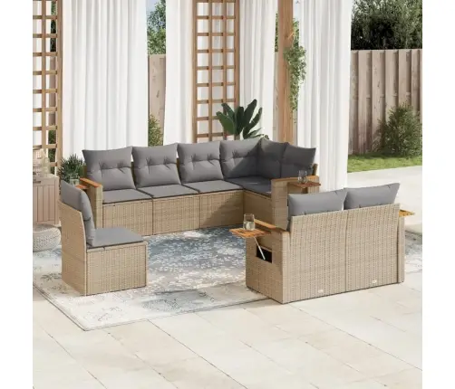 8-Daļīgs Dārza Dīvāna Komplekts, Matrači, Bēša Pe Rotangpalma Vidaxl