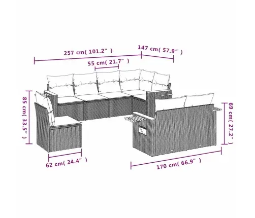 8-Osaline Aiadiivani Komplekt Patjadega, Hall, Polürotang