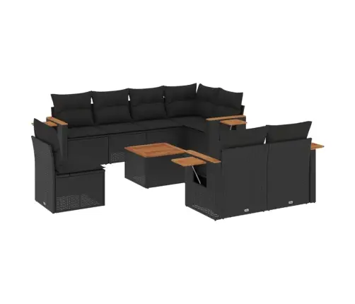 9-Daļīgs Dārza Dīvāna Komplekts, Matrači, Melna Pe Rotangpalma Vidaxl