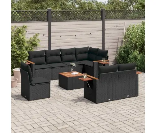 9-Daļīgs Dārza Dīvāna Komplekts, Matrači, Melna Pe Rotangpalma Vidaxl
