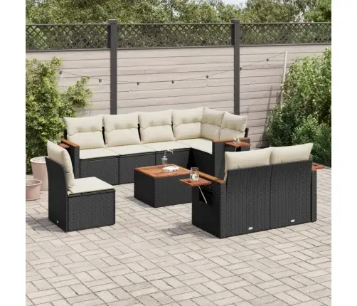 Sodo Komplektas Su Pagalvėlėmis, 9 Dalių, Juodas, Poliratanas