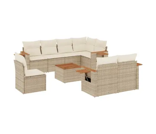 9-Daļīgs Dārza Dīvānu Komplekts, Matrači, Bēša Pe Rotangpalma Vidaxl