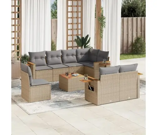 9-Daļīgs Dārza Dīvānu Komplekts, Matrači, Bēša Pe Rotangpalma Vidaxl