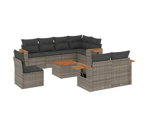 9-Daļīgs Dārza Dīvāna Komplekts Ar Matračiem, Pelēks Pe Pinums Vidaxl