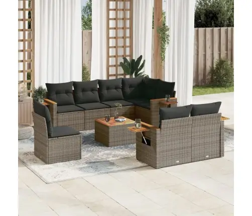 9-Daļīgs Dārza Dīvāna Komplekts Ar Matračiem, Pelēks Pe Pinums Vidaxl