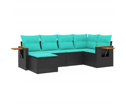 Sofos Komplektas Su Pagalvėlėmis, 6 Dalių, Juodas, Poliratanas