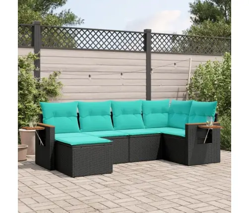 Sofos Komplektas Su Pagalvėlėmis, 6 Dalių, Juodas, Poliratanas