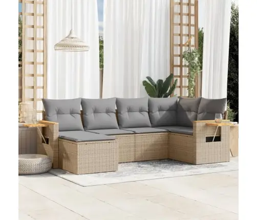 6-Daļīgs Dārza Dīvāna Komplekts, Matrači, Bēša Pe Rotangpalma Vidaxl