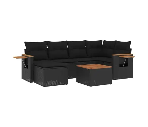 7-Daļīgs Dārza Dīvāna Komplekts Ar Matračiem, Melna Pe Vidaxl