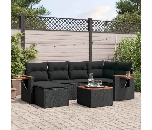 7-Daļīgs Dārza Dīvāna Komplekts Ar Matračiem, Melna Pe Vidaxl