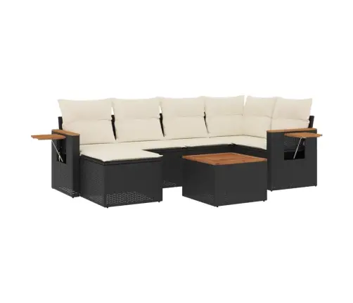 7-Daļīgs Dārza Dīvāna Komplekts Ar Matračiem, Melna Pe Vidaxl