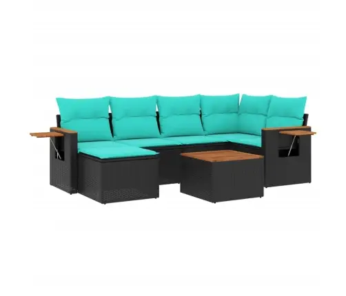 7-Daļīgs Dārza Dīvāna Komplekts Ar Matračiem, Melna Rotangpalma Vidaxl