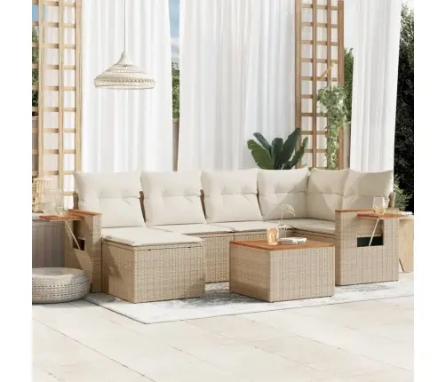 Sofos Komplektas Su Pagalvėlėmis, 7 Dalių, Smėlio, Poliratanas