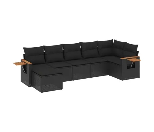 7-Daļīgs Dārza Dīvāna Komplekts Ar Matračiem, Melna Pe Vidaxl