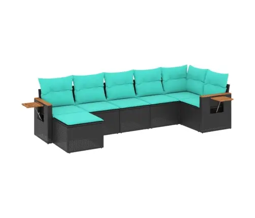 7-Daļīgs Dārza Dīvāna Komplekts Ar Matračiem, Melna Rotangpalma Vidaxl