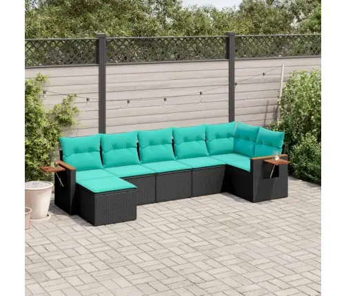 7-Daļīgs Dārza Dīvāna Komplekts Ar Matračiem, Melna Rotangpalma Vidaxl