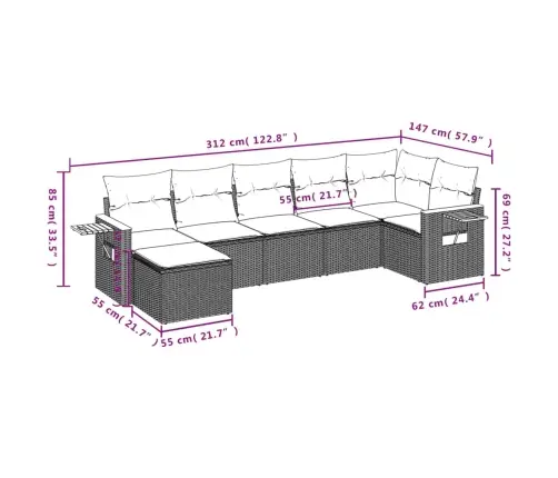 7-Osaline Aiadiivani Komplekt Patjadega, Hall, Polürotang