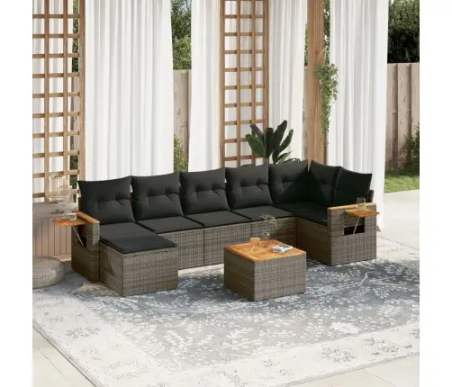 8-Daļīgs Dārza Dīvāna Komplekts Ar Matračiem, Pelēks Pe Pinums Vidaxl