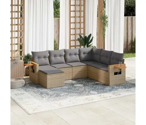 7-Daļīgs Dārza Dīvāna Komplekts, Matrači, Bēša Pe Rotangpalma Vidaxl