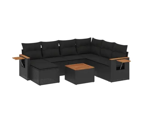 8-Daļīgs Dārza Dīvāna Komplekts, Matrači, Melna Pe Rotangpalma Vidaxl