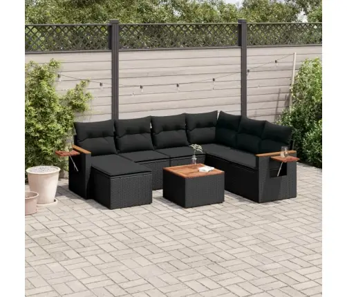 8-Daļīgs Dārza Dīvāna Komplekts, Matrači, Melna Pe Rotangpalma Vidaxl