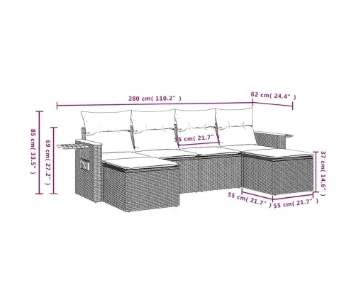 6-Daļīgs Dārza Dīvāna Komplekts Ar Matračiem Pelēka Rotangpalma Vidaxl