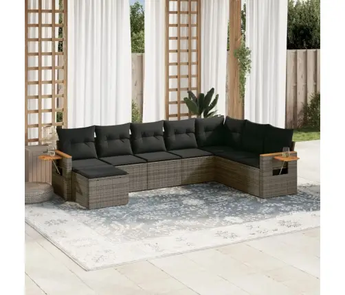 8-Daļīgs Dārza Dīvāna Komplekts Ar Matračiem, Pelēks Pe Pinums Vidaxl