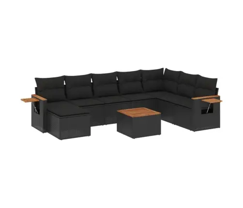 Sodo Komplektas Su Pagalvėlėmis, 9 Dalių, Juodas, Poliratanas