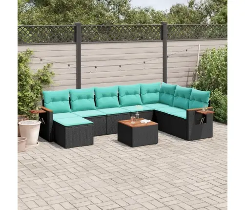 9-Daļīgs Dārza Dīvāna Komplekts Ar Matračiem, Melna Rotangpalma Vidaxl