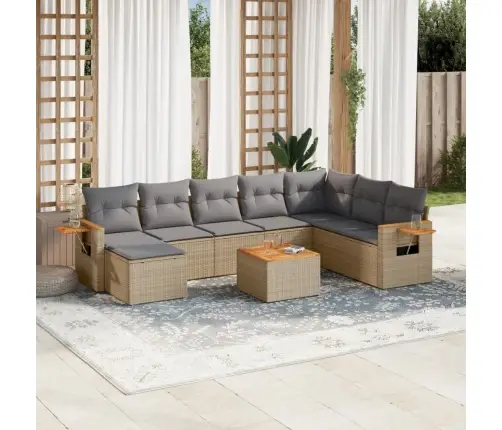 9-Daļīgs Dārza Dīvānu Komplekts, Matrači, Bēša Pe Rotangpalma Vidaxl