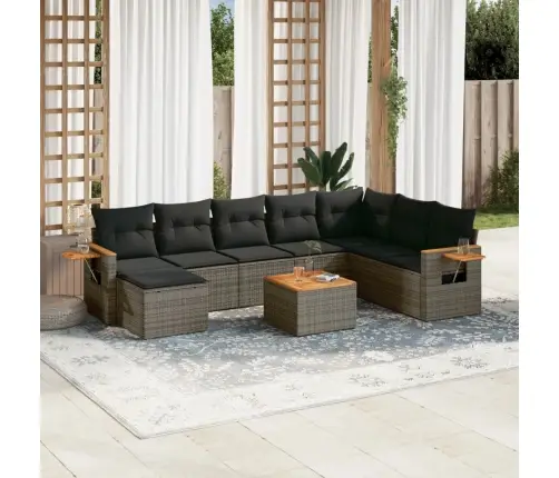 9-Daļīgs Dārza Dīvāna Komplekts Ar Matračiem, Pelēks Pe Pinums Vidaxl