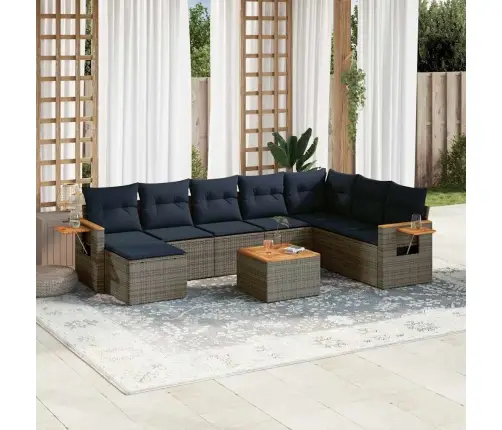 Sofos Komplektas Su Pagalvėlėmis, 9 Dalių, Pilkas, Poliratanas