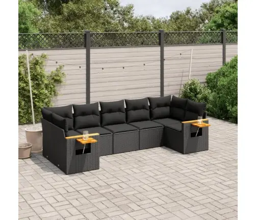 7-Daļīgs Dārza Dīvāna Komplekts Ar Matračiem, Melna Pe Vidaxl