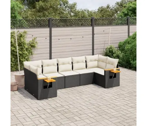 7-Daļīgs Dārza Dīvāna Komplekts Ar Matračiem, Melna Pe Vidaxl