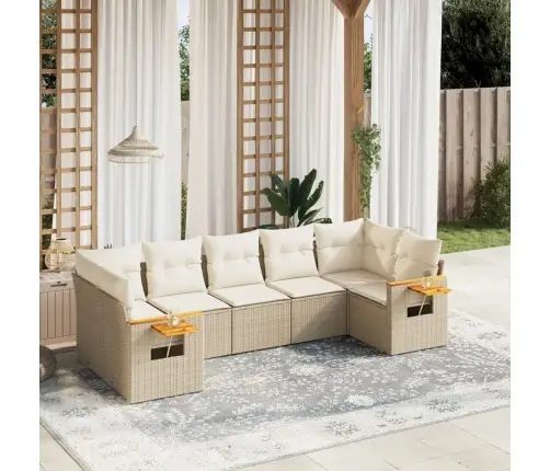 Sofos Komplektas Su Pagalvėlėmis, 7 Dalių, Smėlio, Poliratanas