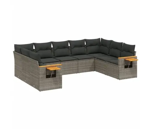 9-Daļīgs Dārza Dīvāna Komplekts Ar Matračiem, Pelēks Pe Pinums Vidaxl