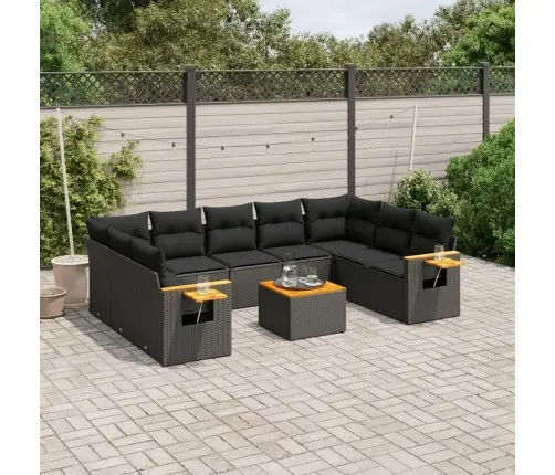 10-Daļīgs Dārza Dīvāna Komplekts, Matrači, Melna Pe Rotangpalma Vidaxl