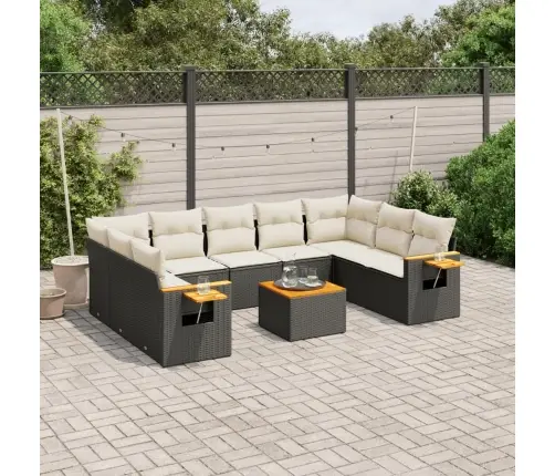 10-Daļīgs Dārza Dīvāna Komplekts, Matrači, Melna Pe Rotangpalma Vidaxl