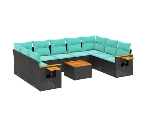 10-Daļīgs Dārza Dīvāna Komplekts Ar Matračiem Melna Rotangpalma Vidaxl