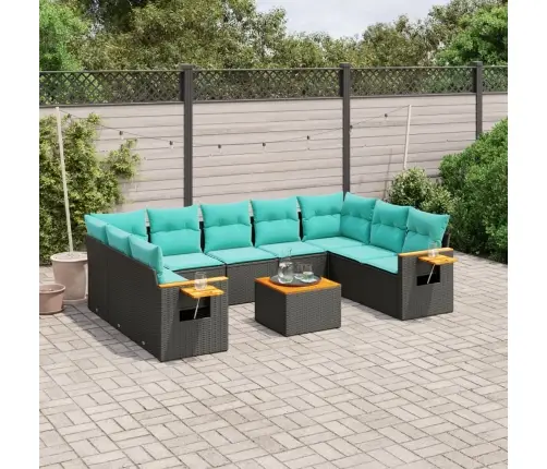 10-Daļīgs Dārza Dīvāna Komplekts Ar Matračiem Melna Rotangpalma Vidaxl