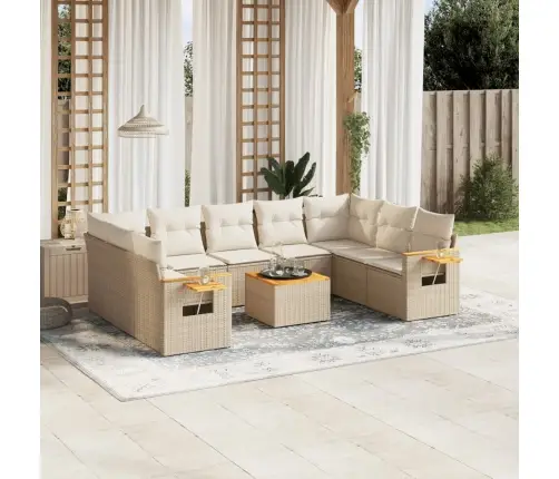 Sofos Komplektas Su Pagalvėlėmis, 10 Dalių, Smėlio, Poliratanas