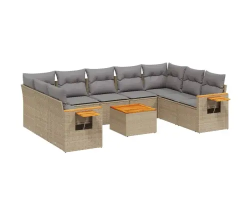 Sofos Komplektas Su Pagalvėlėmis, 10 Dalių, Smėlio, Poliratanas