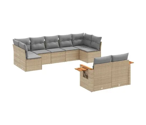 9-Daļīgs Dārza Dīvānu Komplekts, Matrači, Bēša Pe Rotangpalma Vidaxl