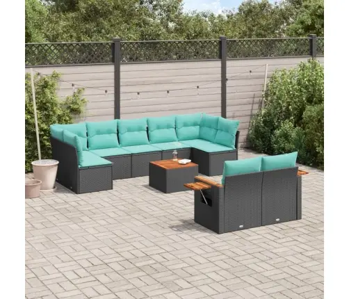 Sofos Komplektas Su Pagalvėlėmis, 10 Dalių, Juodas, Poliratanas